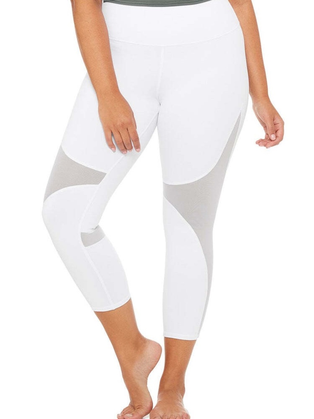 ALO Yoga White Capri Leggings with Light Gray Panels
